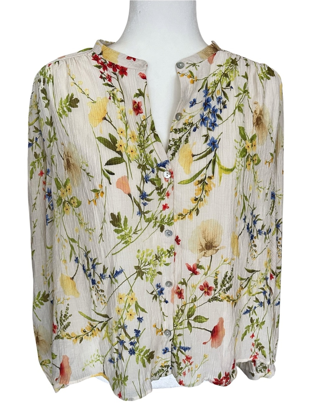 DR2 by Daniel Rainn Cream Floral Button-Front Blouse Size Medium